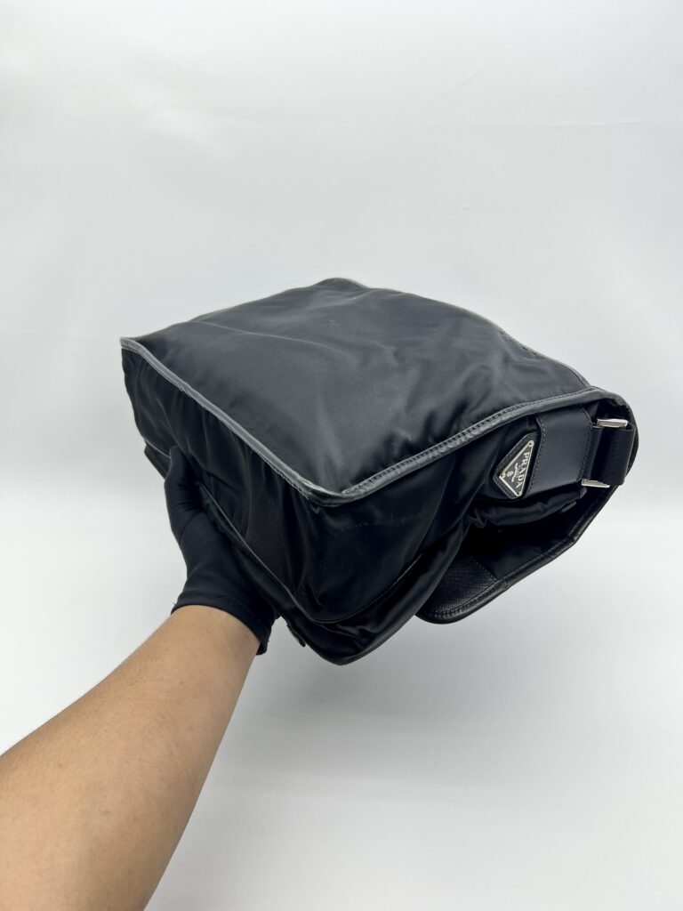 Prada Flap Messenger Bag Tessuto Saffiano Nylon Black SHW