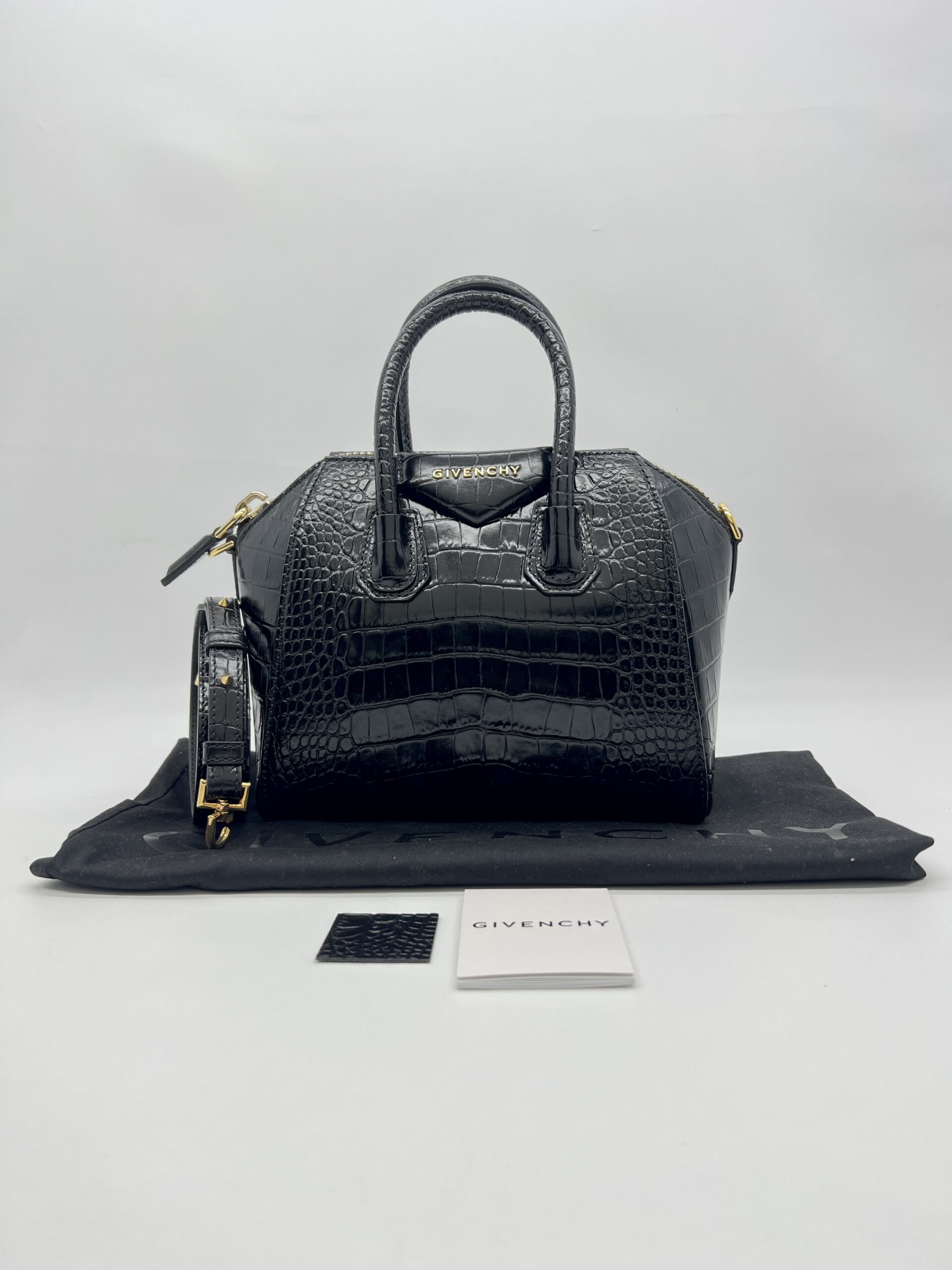 Givenchy Mini Antigona Embossed Croco Black GHW