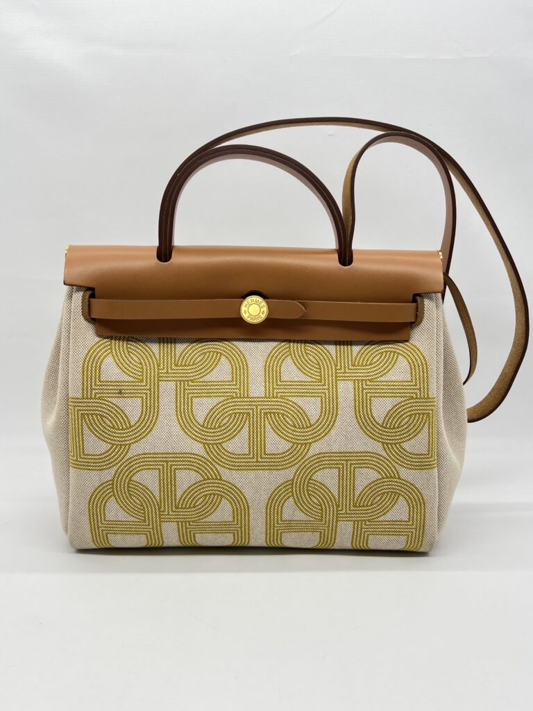 Hermes Herbag 31 Circuit 24 Canvas Ecru Jaune GHW