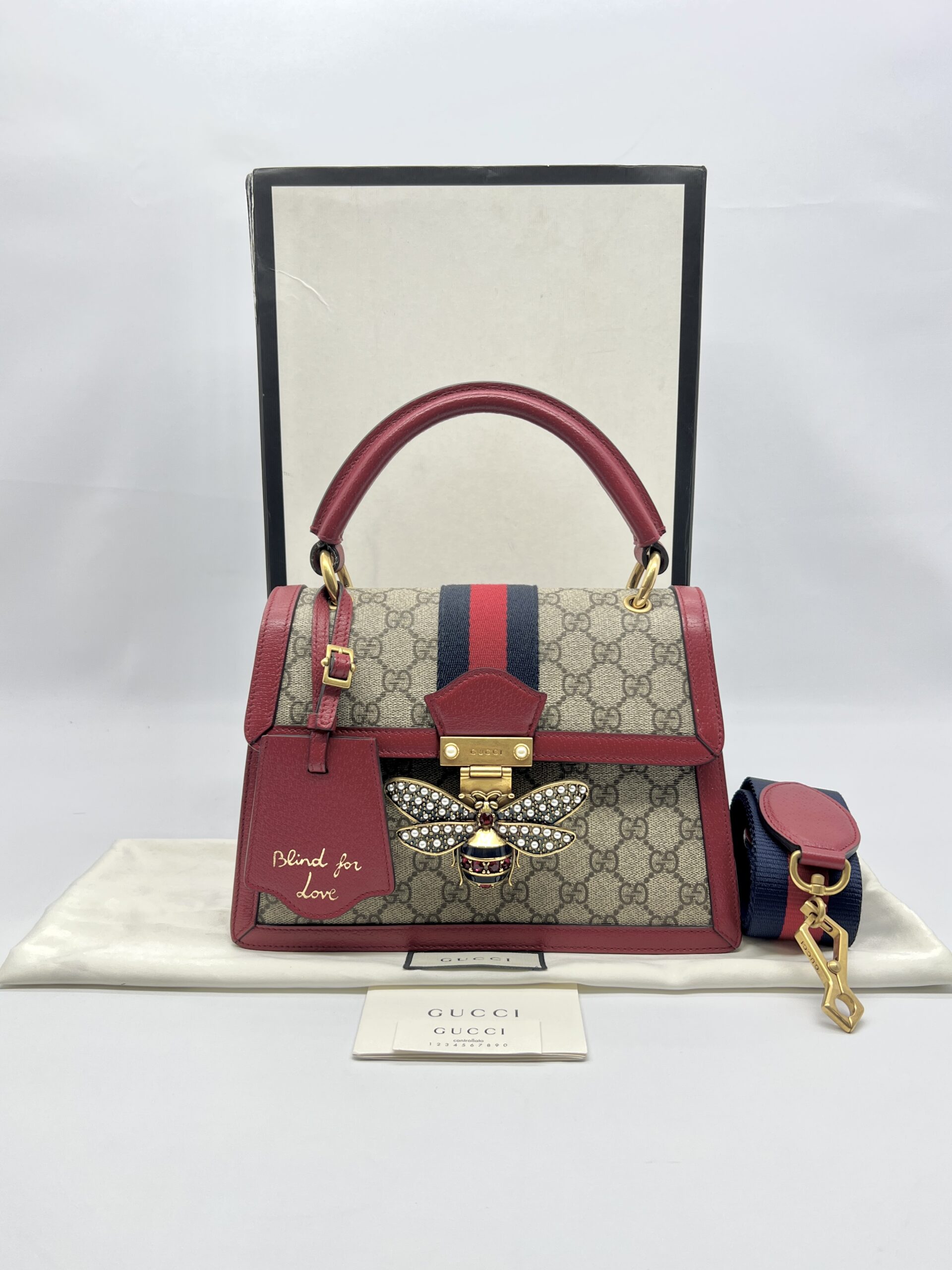 Gucci Queen Margaret Top Handle GG Supreme Red GHW