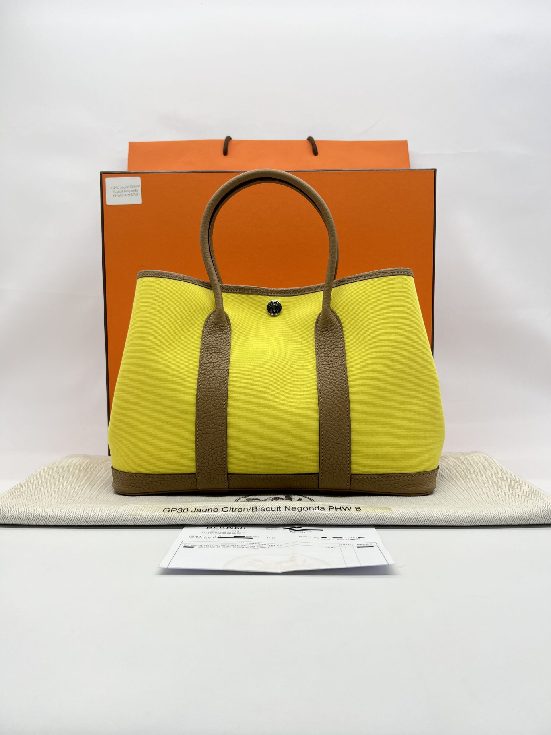 Hermes Garden Party 30 Toile Officier Jaune Citron Negonda Biscuit PHW