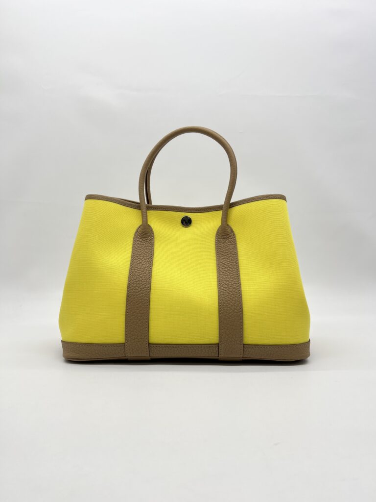 Hermes Garden Party 30 Toile Officier Jaune Citron Negonda Biscuit PHW