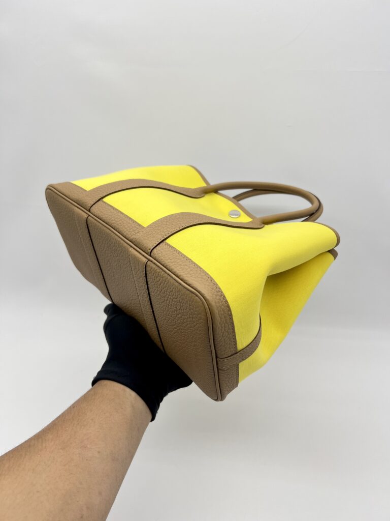 Hermes Garden Party 30 Toile Officier Jaune Citron Negonda Biscuit PHW