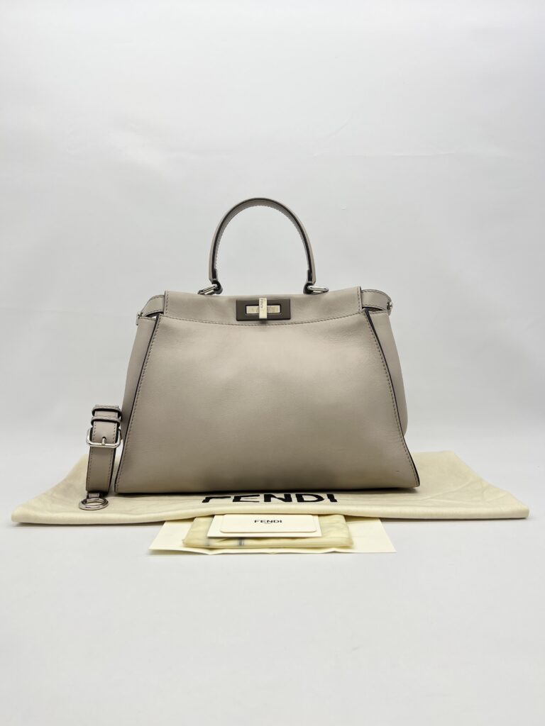 Fendi Peekaboo Medium Light Grey Bordeaux SHW