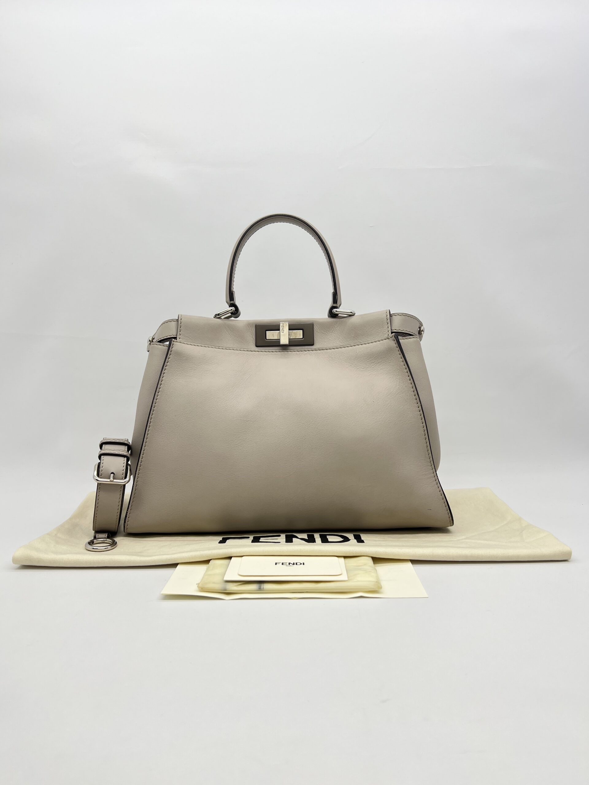 Fendi Peekaboo Medium Light Grey Bordeaux SHW