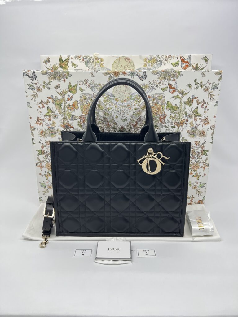 Dior Medium Book Tote Macrocannage Calfskin Black GHW