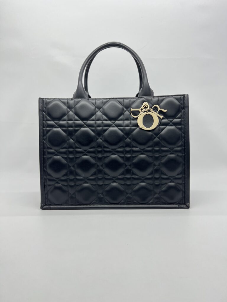 Dior Medium Book Tote Macrocannage Calfskin Black GHW