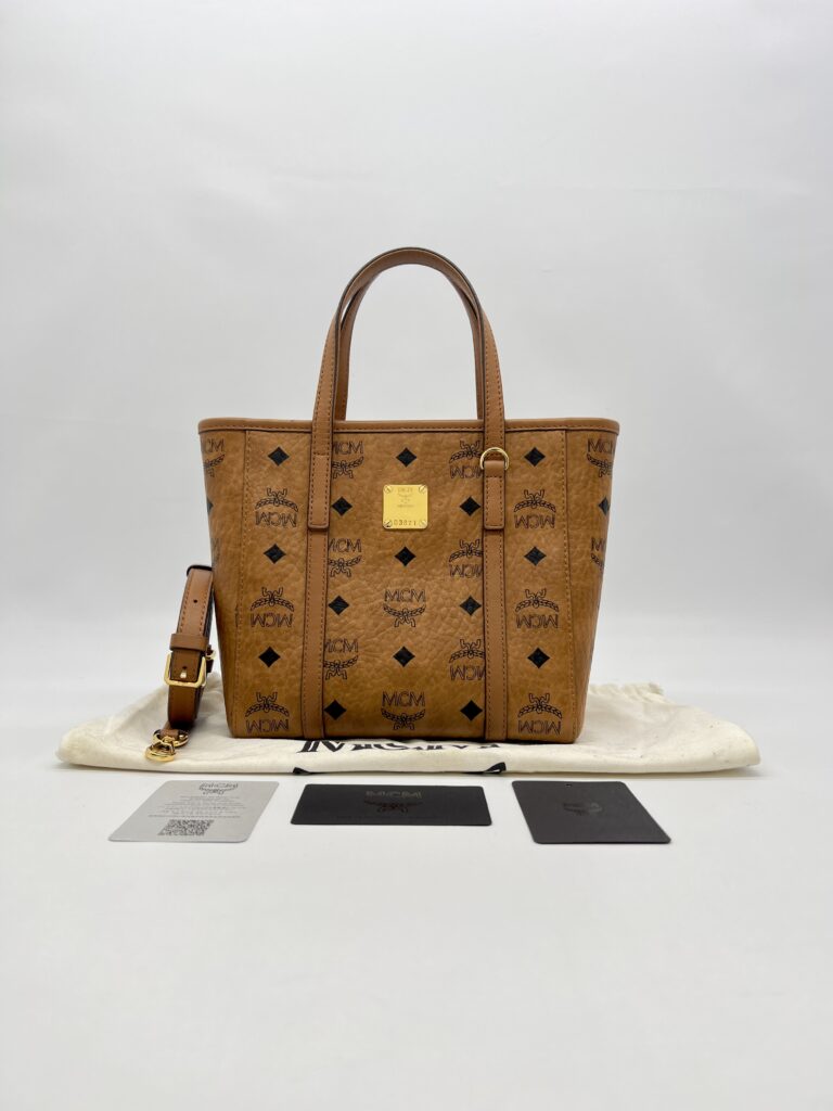 MCM X-Mini Toni Top Zip Visetos Cognac Brown Gold Hardware