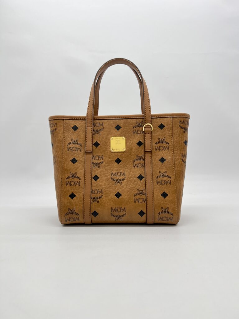 MCM X-Mini Toni Top Zip Visetos Cognac Brown Gold Hardware