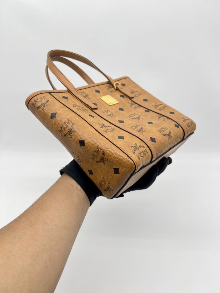 MCM X-Mini Toni Top Zip Visetos Cognac Brown Gold Hardware