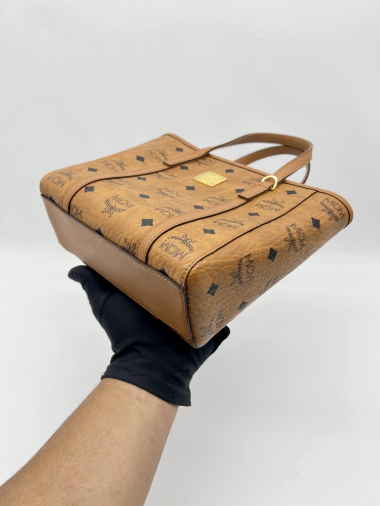 MCM X-Mini Toni Top Zip Visetos Cognac Brown Gold Hardware