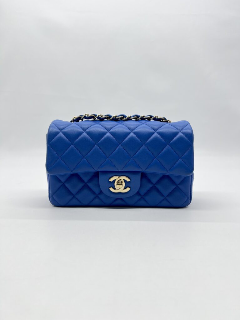 Chanel Mini Rectangular Lambskin Blue GHW