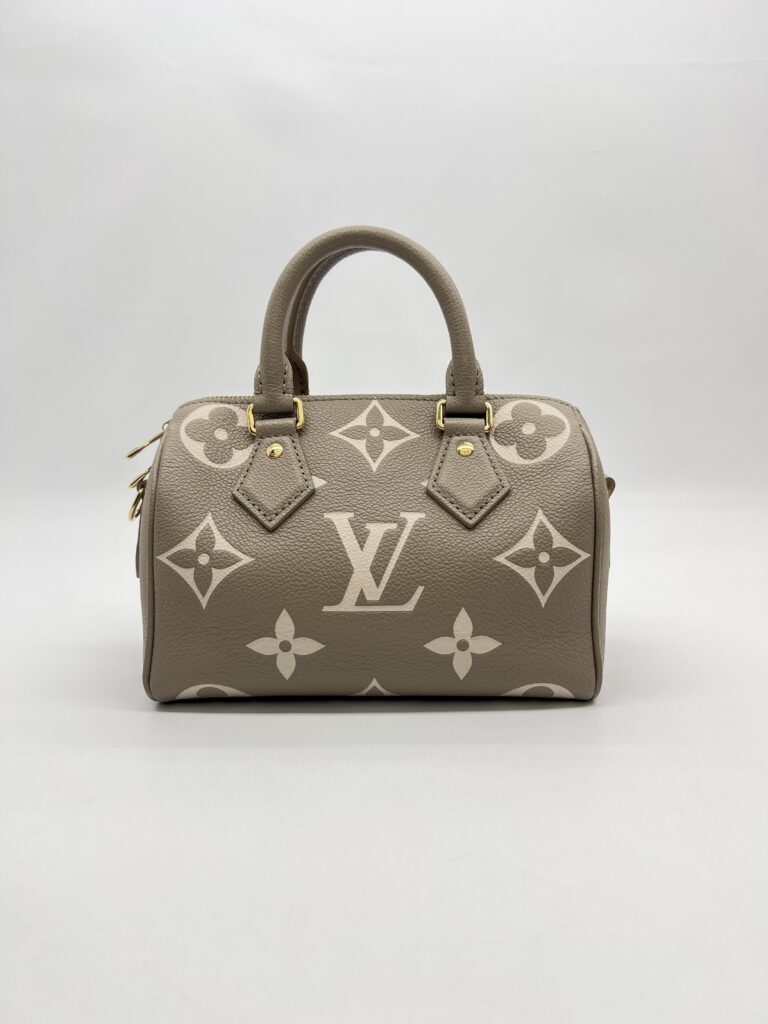 Louis Vuitton Speedy Bandou 20 Monogram Empreinte Tourterelle Creme GHW