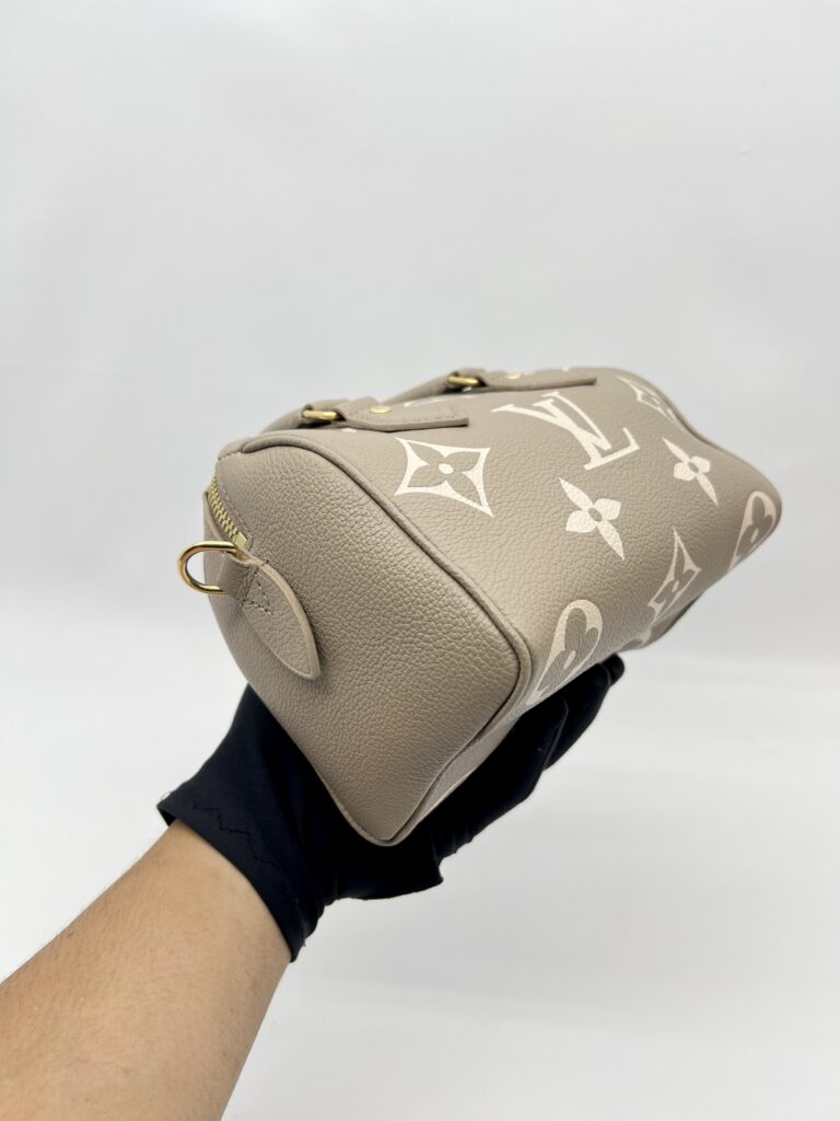 Louis Vuitton Speedy Bandou 20 Monogram Empreinte Tourterelle Creme GHW