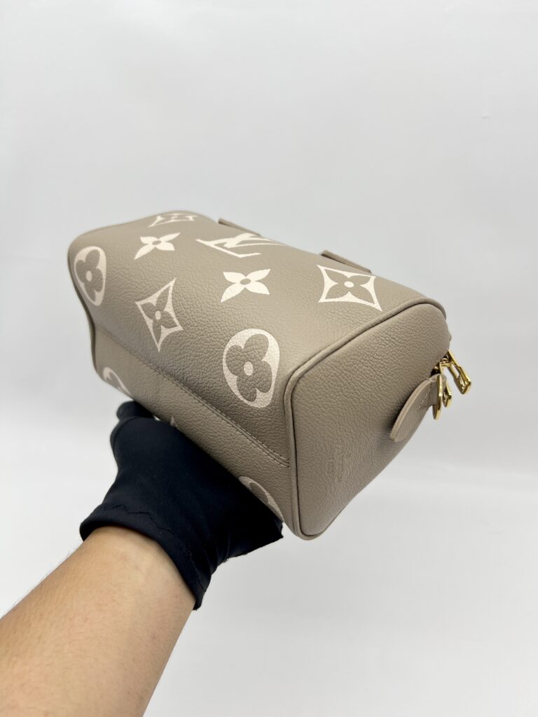 Louis Vuitton Speedy Bandou 20 Monogram Empreinte Tourterelle Creme GHW