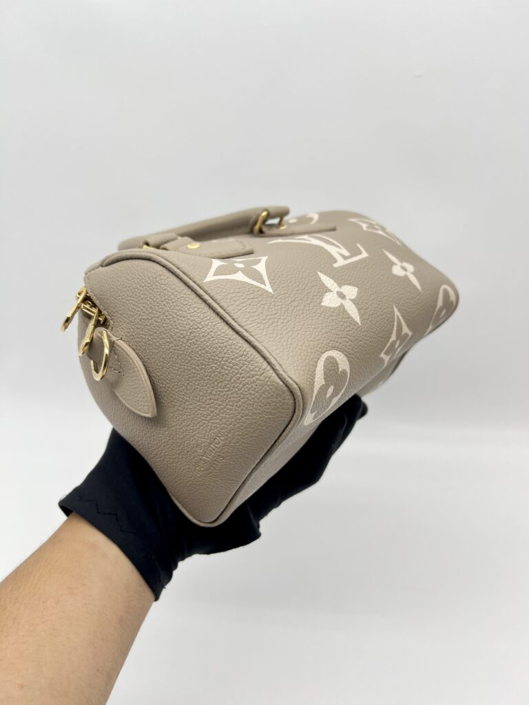 Louis Vuitton Speedy Bandou 20 Monogram Empreinte Tourterelle Creme GHW