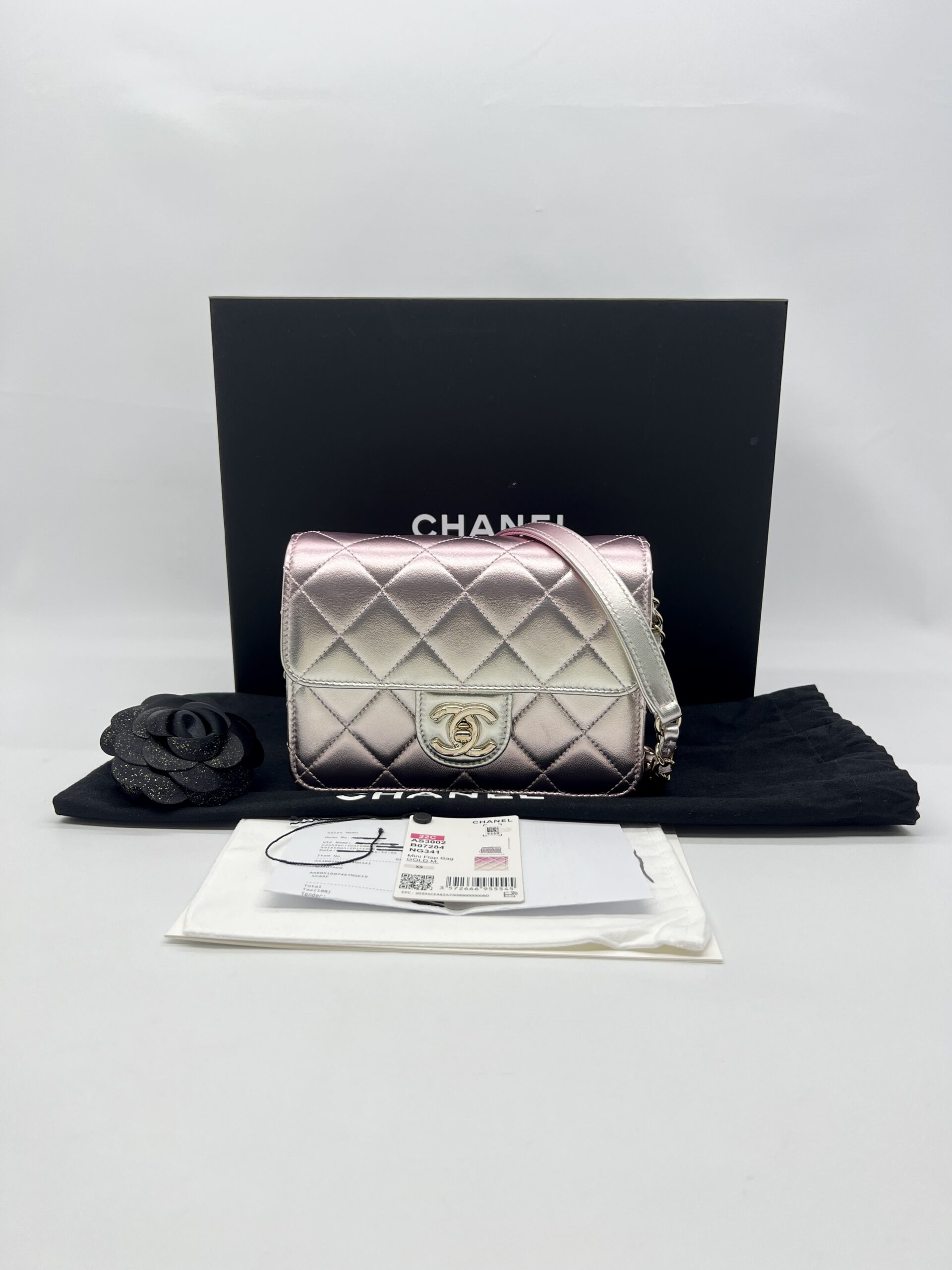 Chanel Mini Flap Bag Iridescent Pink Silver GHW