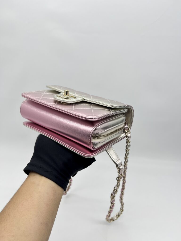 Chanel Mini Flap Bag Iridescent Pink Silver GHW