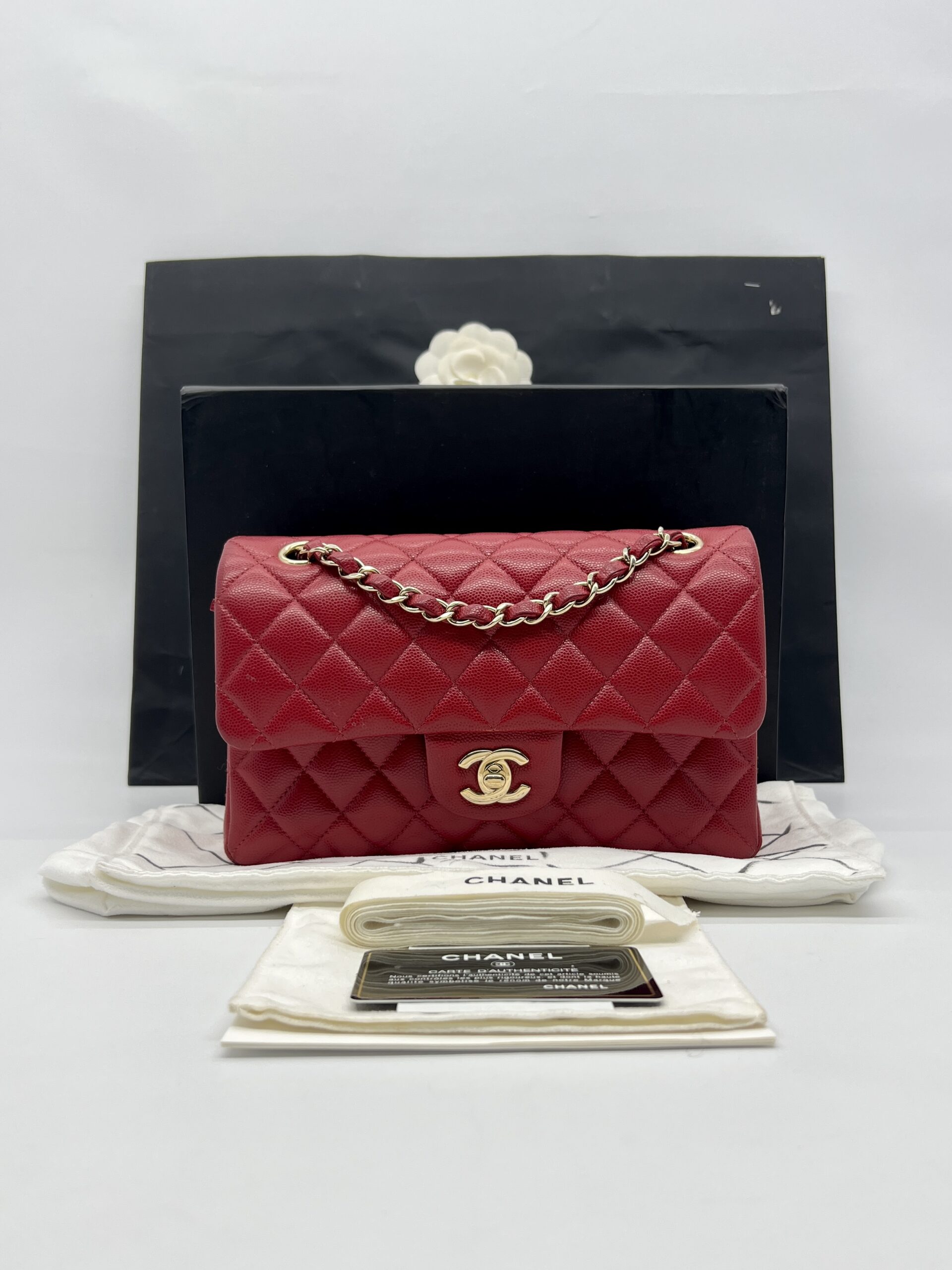Chanel Classic Small D Flap Caviar Red GHW