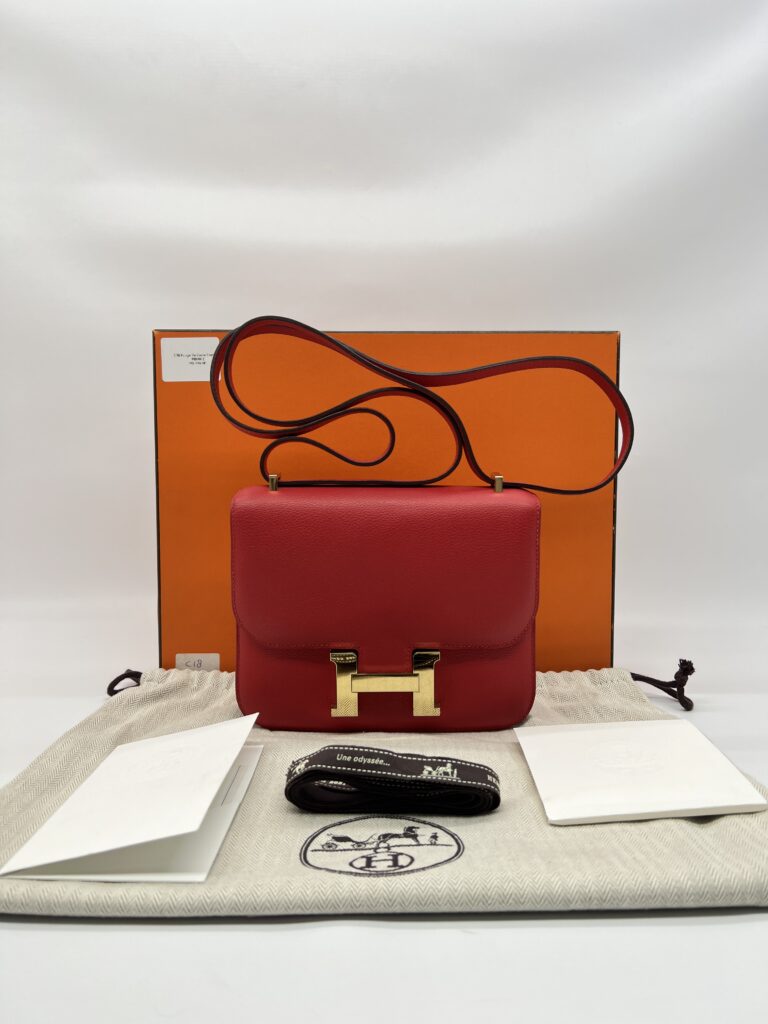 Hermes Constance 18 Evercolor Rouge De Coeur/Rouge VIF PBHW