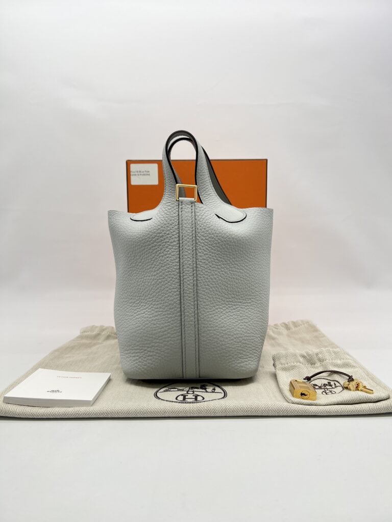 Hermes Picotin 18 Clemence Bleu Pale GHW