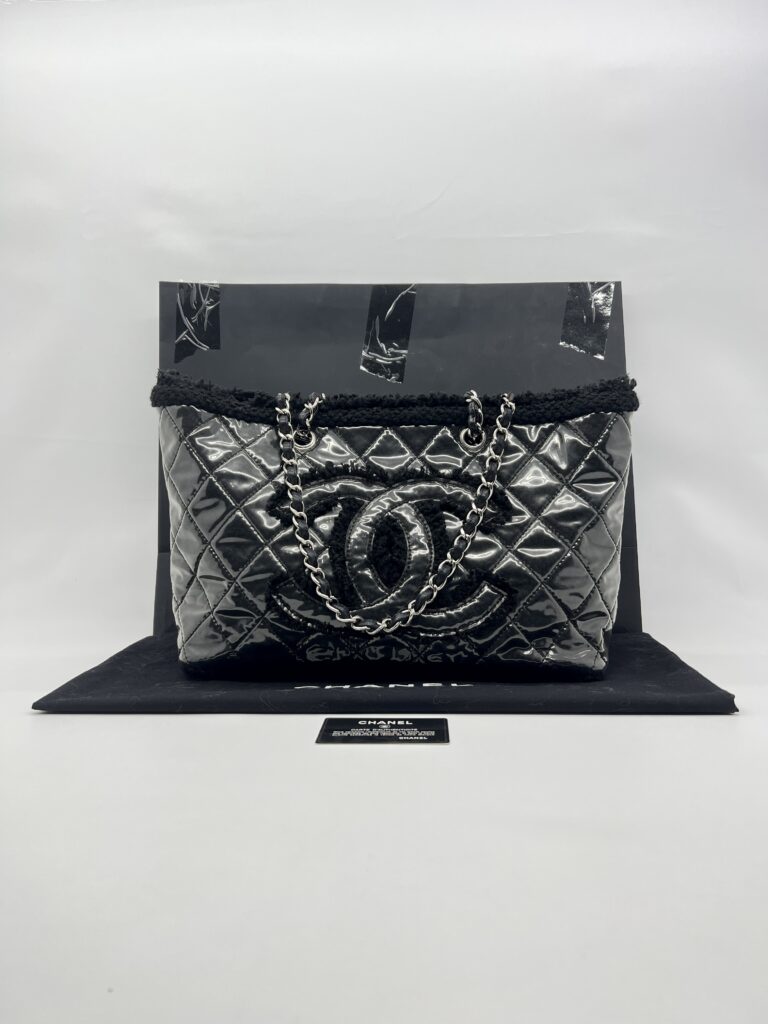 Chanel Funny Tweed Tote Transparent Vinyl Fur Black SHW