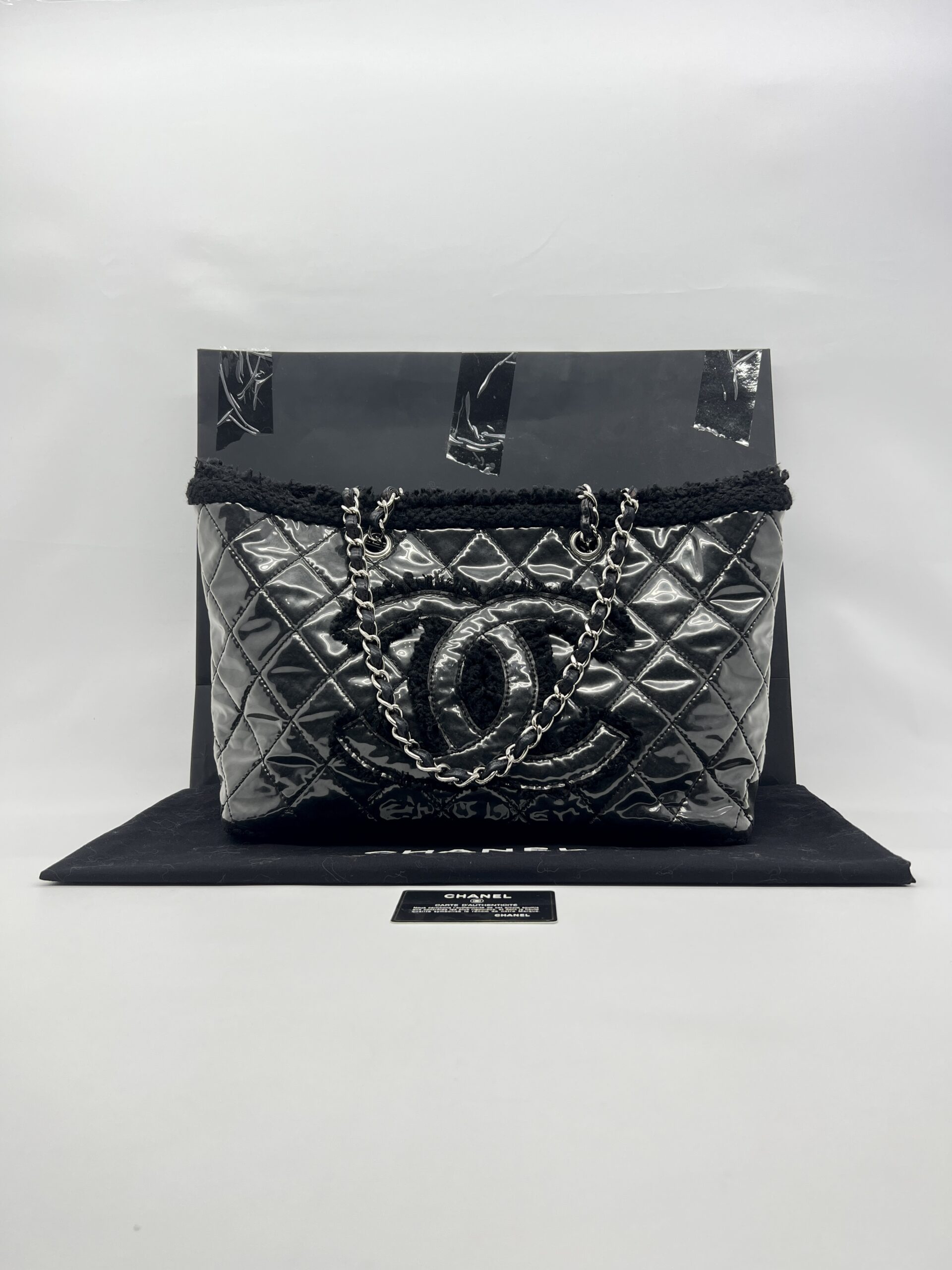 Chanel Funny Tweed Tote Transparent Vinyl Fur Black SHW