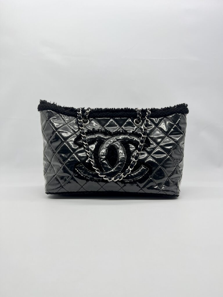 Chanel Funny Tweed Tote Transparent Vinyl Fur Black SHW