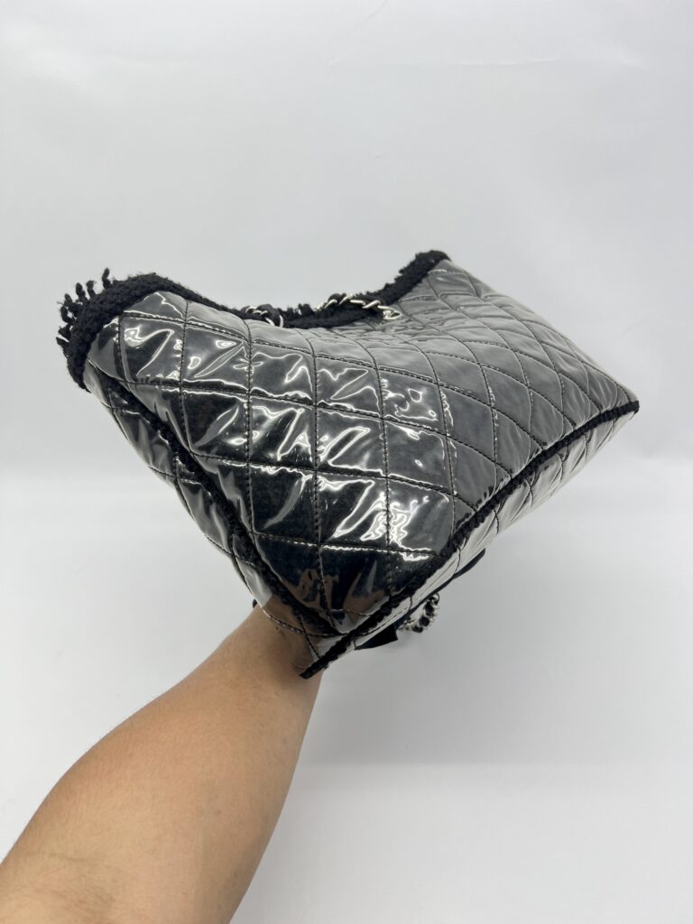 Chanel Funny Tweed Tote Transparent Vinyl Fur Black SHW