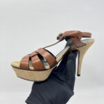 Saint Laurent Tribute Heels Brown Leather Canvas