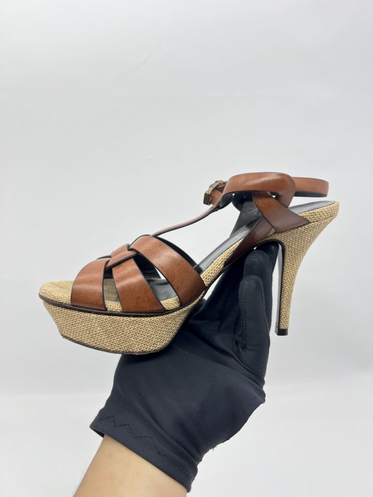 Saint Laurent Tribute Heels Brown Leather Canvas