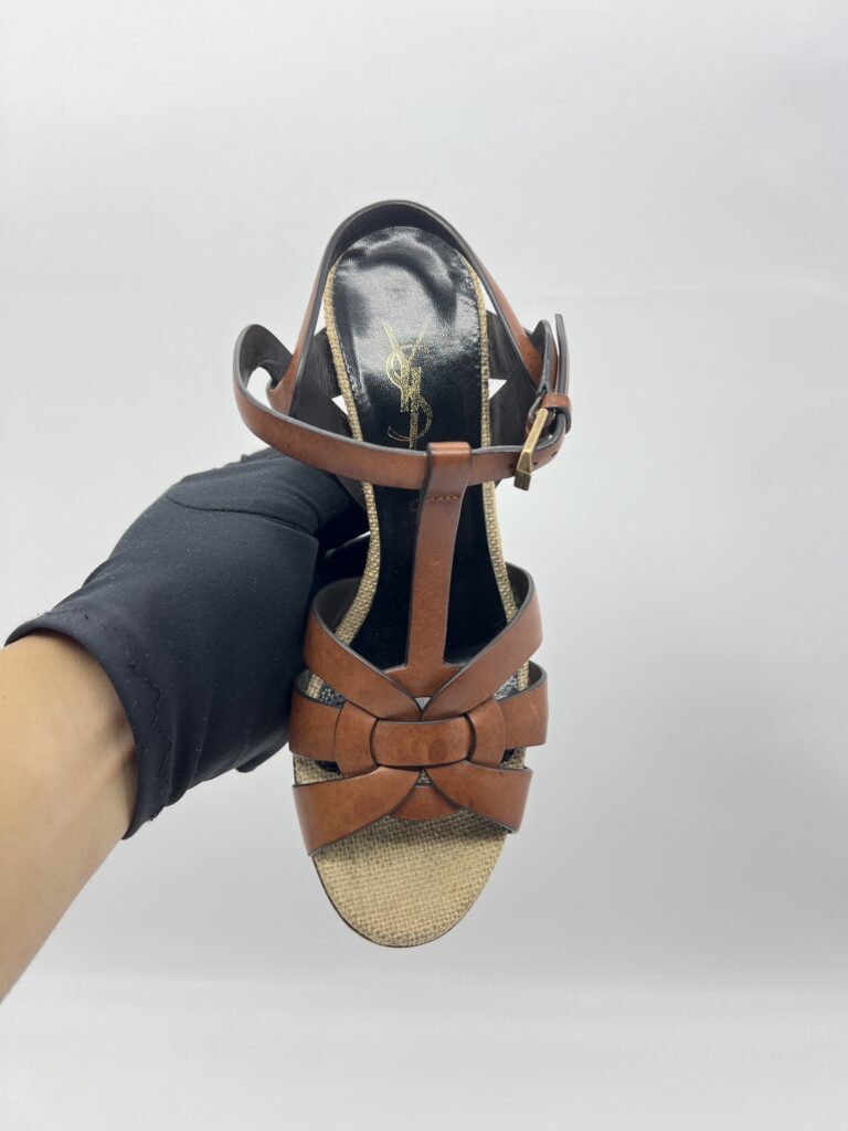 Saint Laurent Tribute Heels Brown Leather Canvas