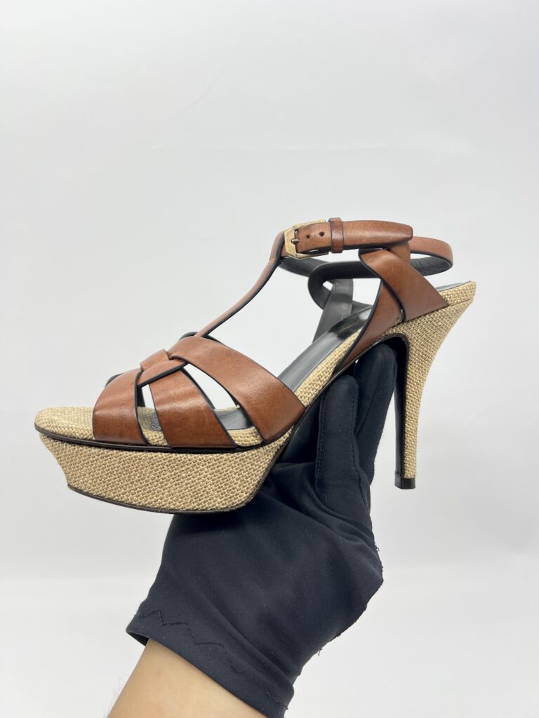 Saint Laurent Tribute Heels Brown Leather Canvas