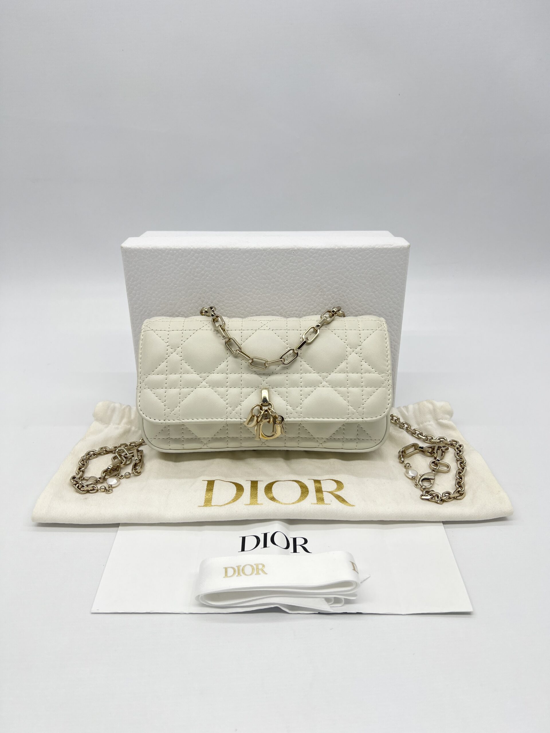 Dior My D Talk Phone Pouch Cannage Lambskin Latte GHW