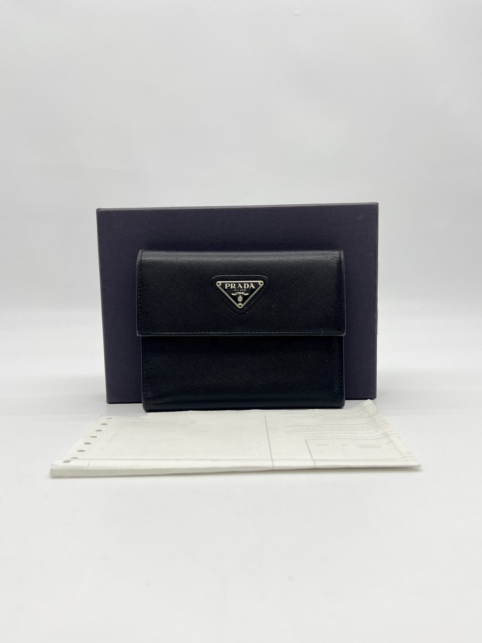 Prada Trifold Wallet Saffiano Black SHW