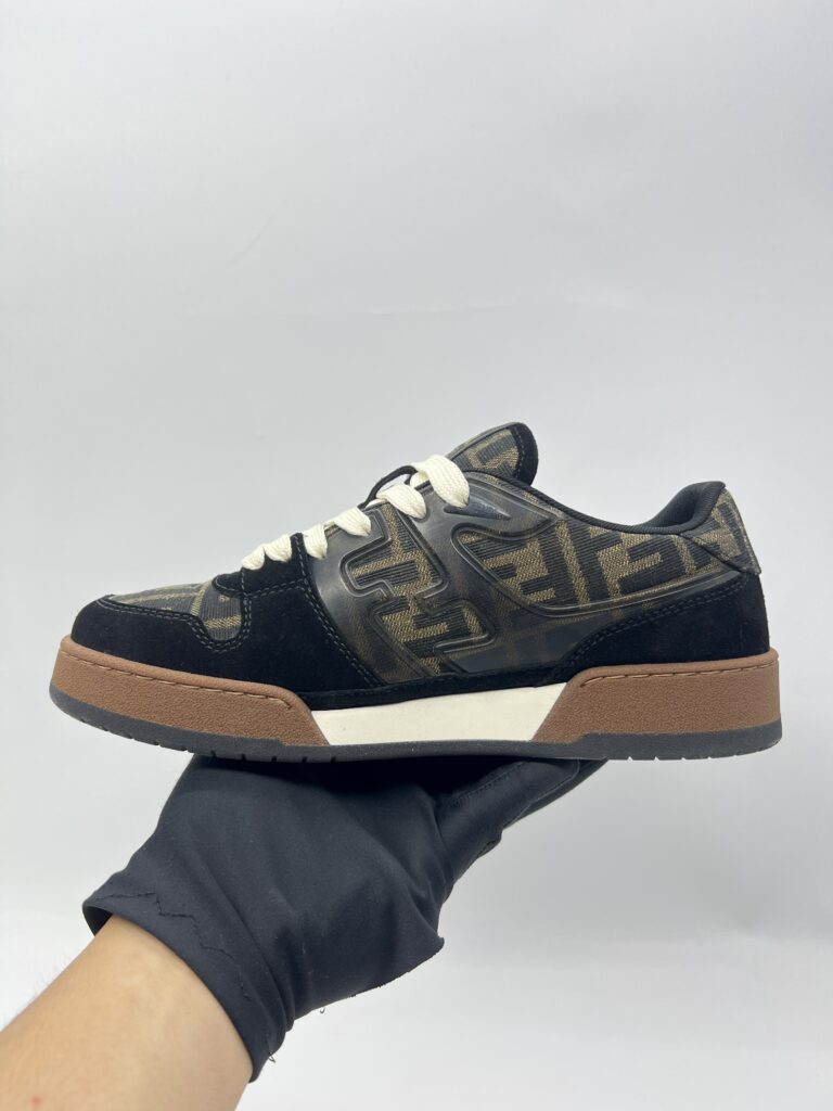 Fendi Match Trainers Sneakers FF Canvas/Suede Black/Brown