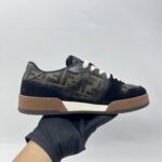 Fendi Match Trainers Sneakers FF Canvas/Suede Black/Brown