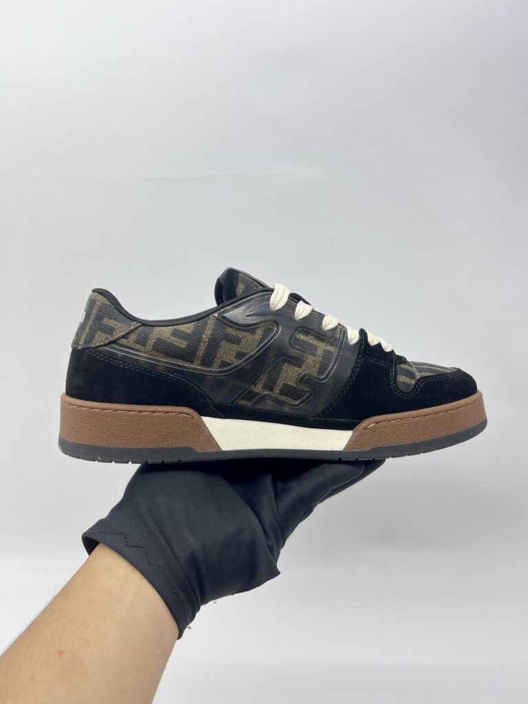 Fendi Match Trainers Sneakers FF Canvas/Suede Black/Brown