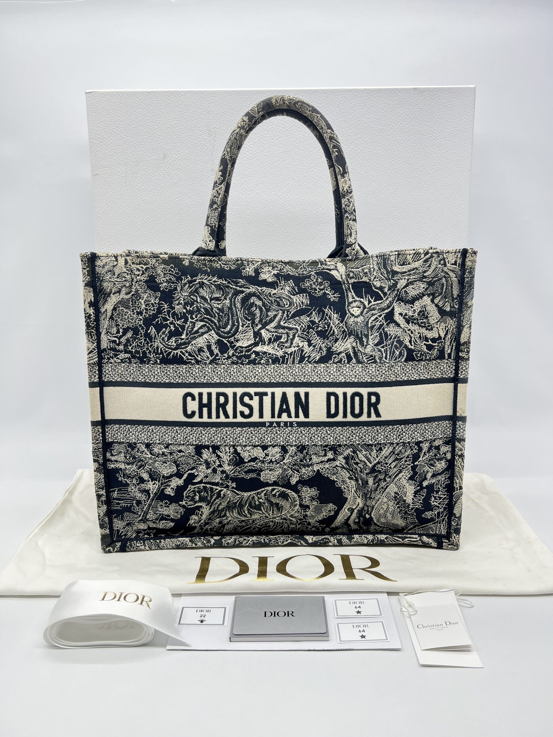 Dior Large Book Tote Blue And Ecru Toile De Jouy Reverse Embroidery Canvas