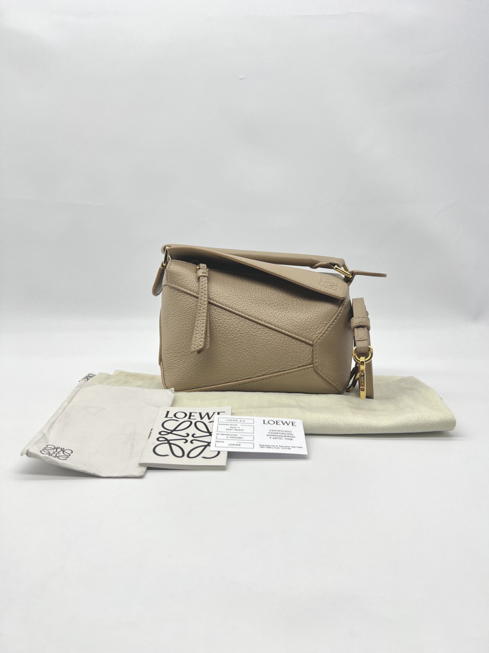Loewe Mini Puzzle Edge Grained Taupe GHW