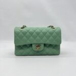 Chanel Small Classic D Flap Caviar Light Green SHW