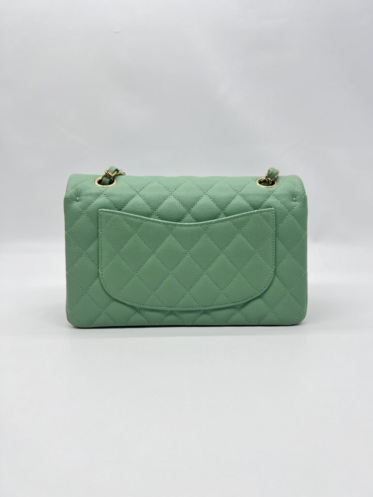 Chanel Small Classic D Flap Caviar Light Green SHW