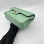 Chanel Small Classic D Flap Caviar Light Green SHW