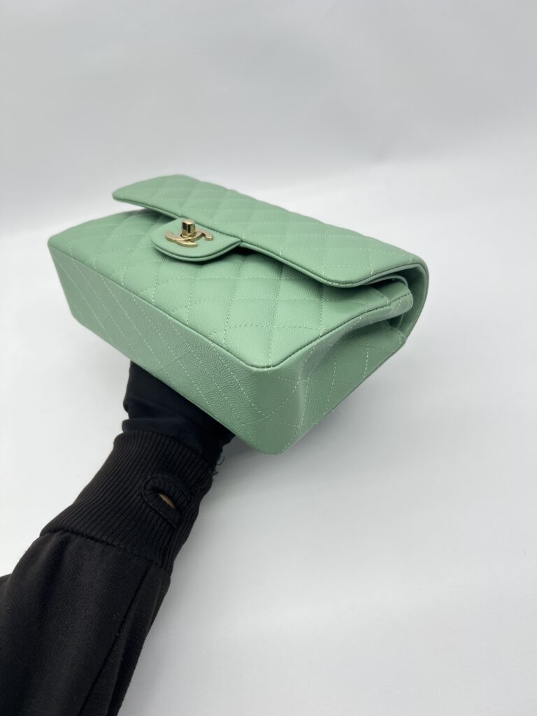 Chanel Small Classic D Flap Caviar Light Green SHW