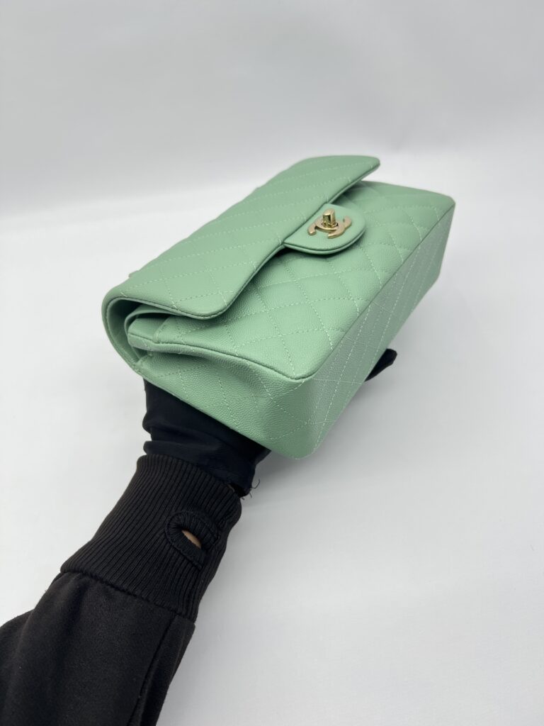Chanel Small Classic D Flap Caviar Light Green SHW