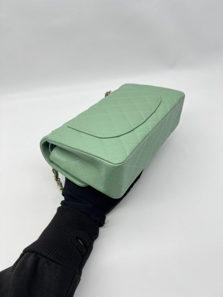 Chanel Small Classic D Flap Caviar Light Green SHW