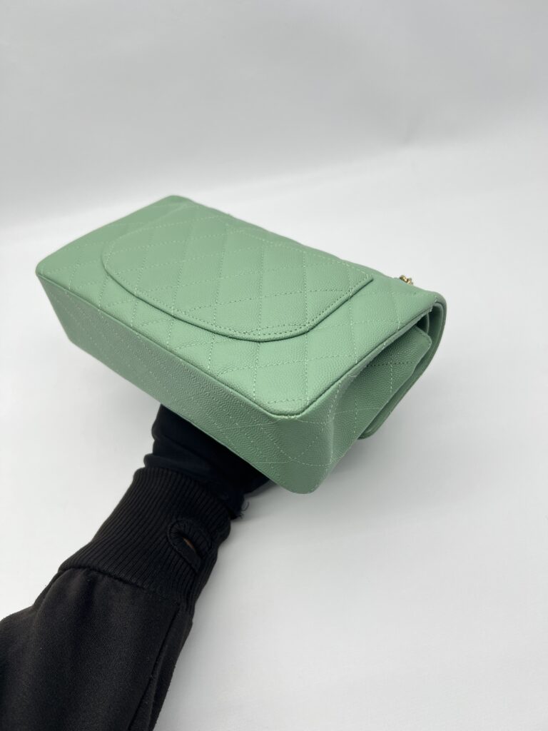 Chanel Small Classic D Flap Caviar Light Green SHW