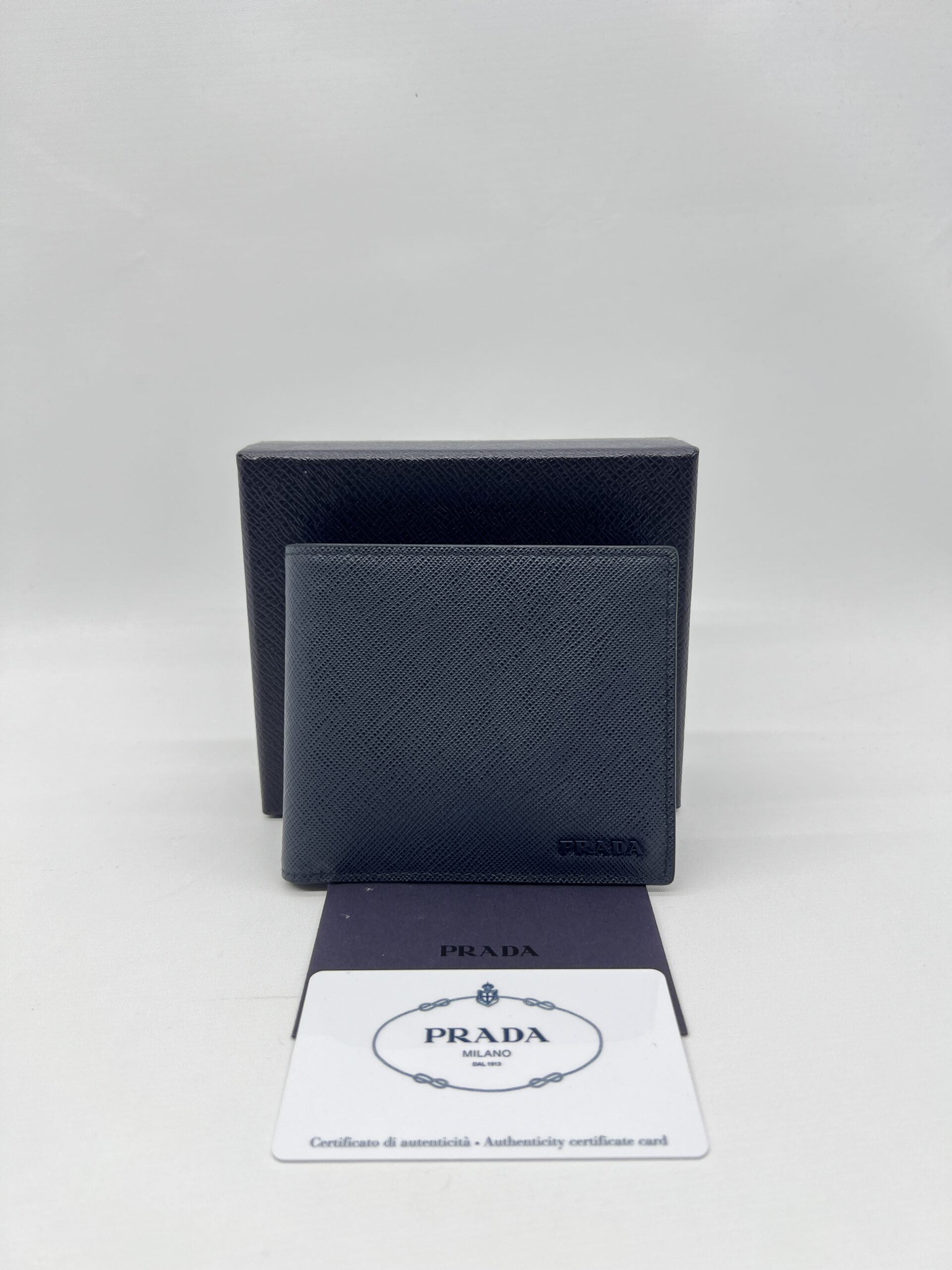 Prada Bifold Wallet Saffiano Navy Bal Tico