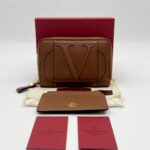 Valentino Vlogo Zip Wallet Brown GHW