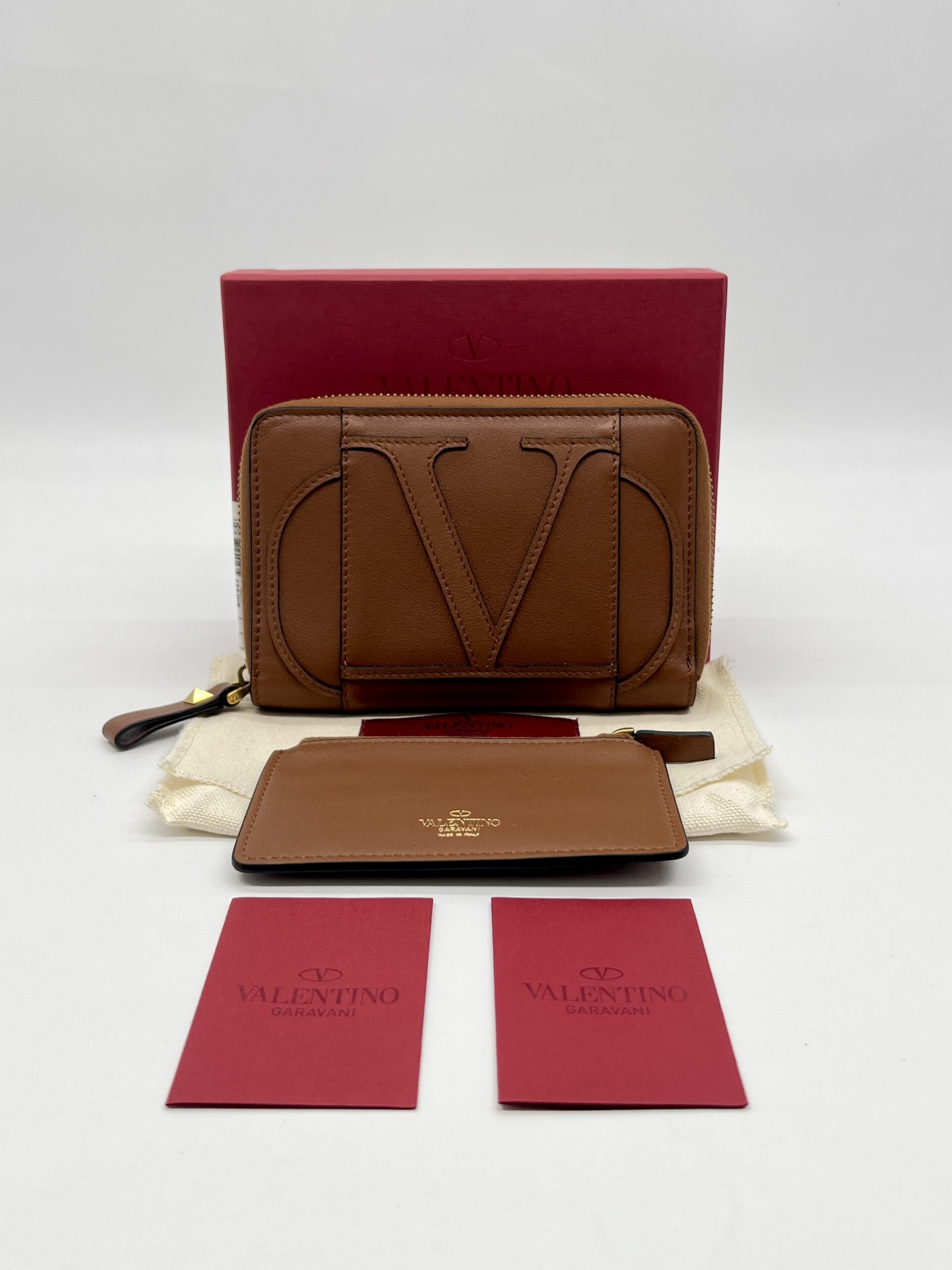 Valentino Vlogo Zip Wallet Brown GHW